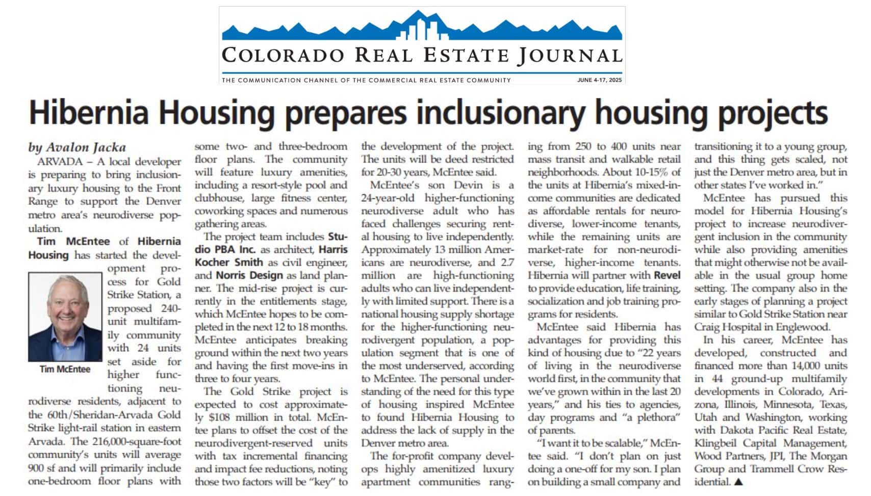 Hibernia Housing community development with affordable neurodiverse-friendly housing projects in Denver.